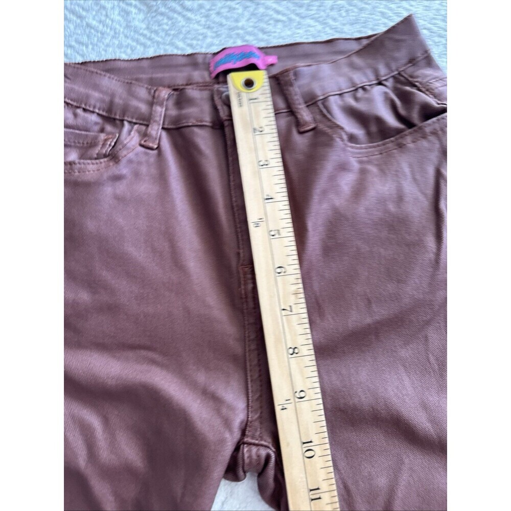 Edikted Luna Faux Leather Flare Jeans Size M Metallic Brown Stretch - Picture 6 of 9